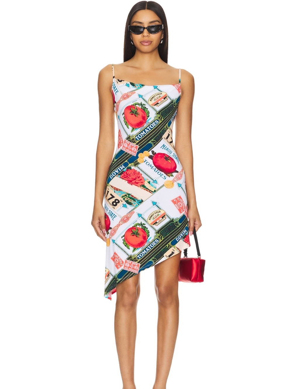 Miaou Helga Dress Figaro Tomato Print Asymmetrical Slip Dress Size XS